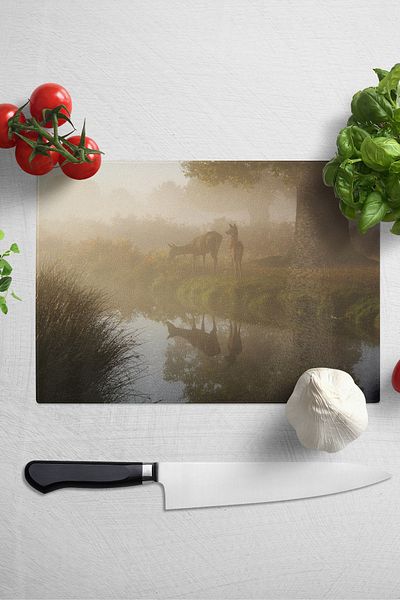 Postifull Cutting Board, Thick And Unbreakable Glass Print - Nature Themed - 21*30cm - Chopping Board, Kitchen Decor