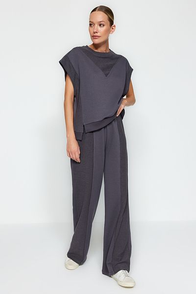 Trendyol Collection Anthrazitfarbene Jogginghose aus dickem Strick mit hoher Taille TWOAW24EA00015