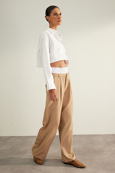Trendyol Collection Mink Premium Quality Double Belt Detailed Wide Leg / Wide Leg Woven Trousers TWOAW24PL00187