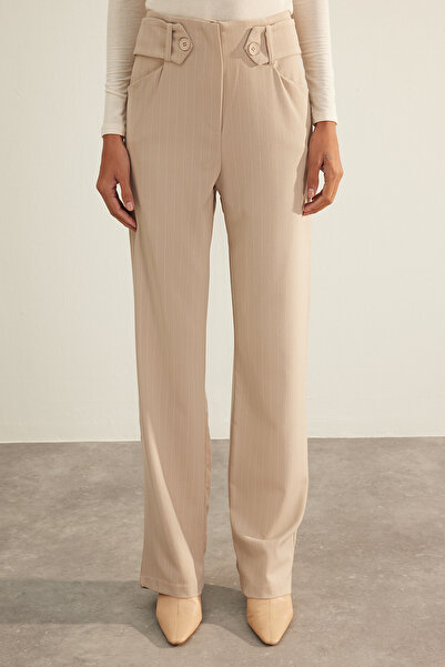 Trendyol Collection Pantaloni țesuți premium bej cu croială dreaptă/dreaptă TWOAW24PL00047
