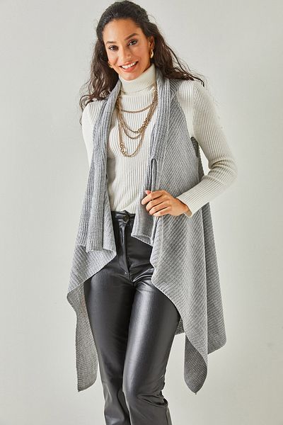 Olalook Women's Gray Thessaloniki Knit Asymmetric Cut Knitwear Vest YLK-19000020