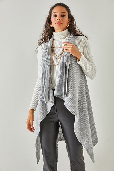 Olalook Women's Gray Thessaloniki Knit Asymmetric Cut Knitwear Vest YLK-19000020