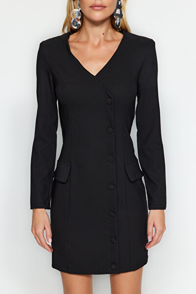 Trendyol Collection Black Pocket Detailed Buttoned Woven Jacket Dress TWOAW24EL00629