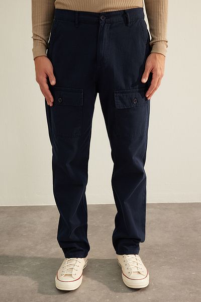 Trendyol Collection Navy Gabardine - Limited Edition Baggy Fit Trousers TMNAW24PL00014