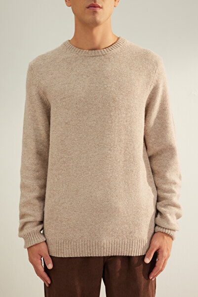 Trendyol Collection Beige Crew Neck Wool Knitwear Sweater - Regular Fit TMNAW24KZ00058