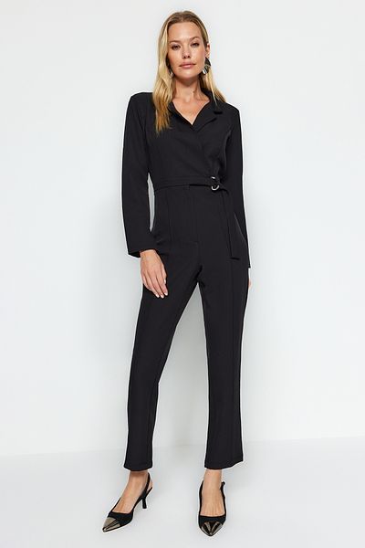 Trendyol Collection Black Belted Double Breasted Collar Woven Jumpsuit TWOAW24TU00024