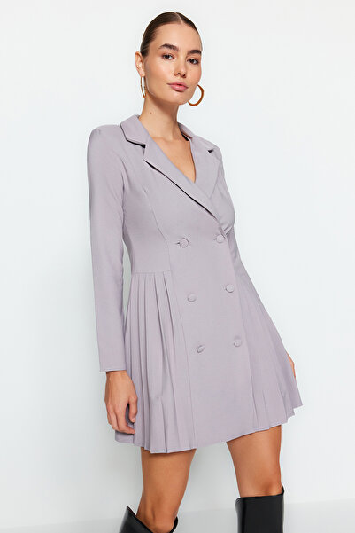 Trendyol Collection Šedé skládané mini tkané bundové šaty TWOAW24EL00295
