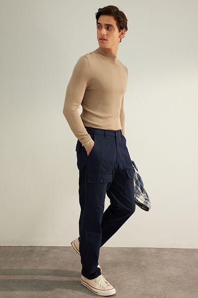 Trendyol Collection Navy Gabardine - Limited Edition Baggy Fit Trousers TMNAW24PL00014