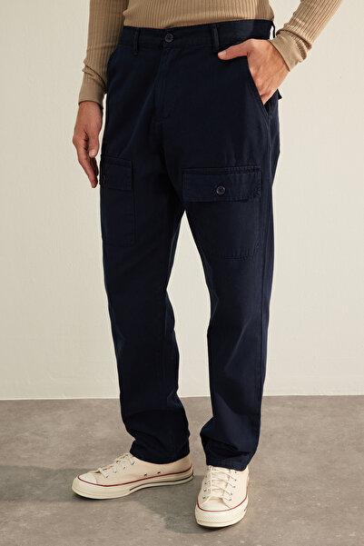 Trendyol Collection Navy Gabardine - Limited Edition Baggy Fit Trousers TMNAW24PL00014