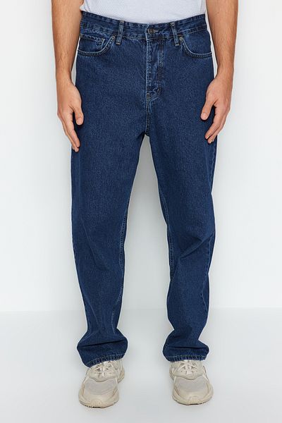 Trendyol Collection Sötétkék 100% pamut baggy fit farmer bő farmer nadrág TMNAW24JE00027