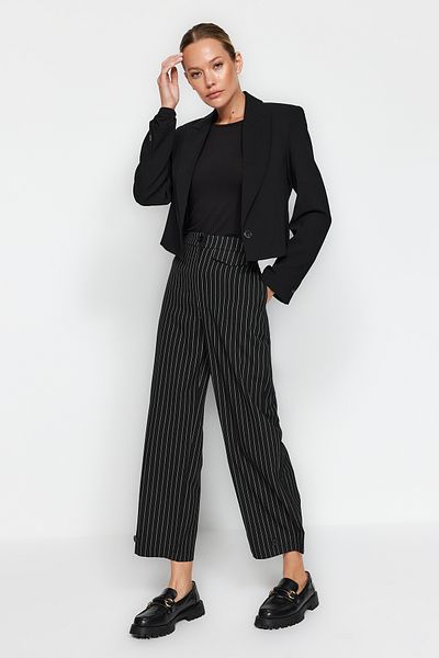 Trendyol Collection Black Culotte Wide Leg Striped Woven Trousers TWOAW24PL00207