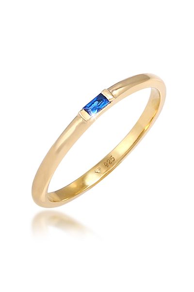 ELLI Ring Damen Rechteck Schlicht Mit Synthetischem Saphir Aus 925 Sterling Silber Vergoldet