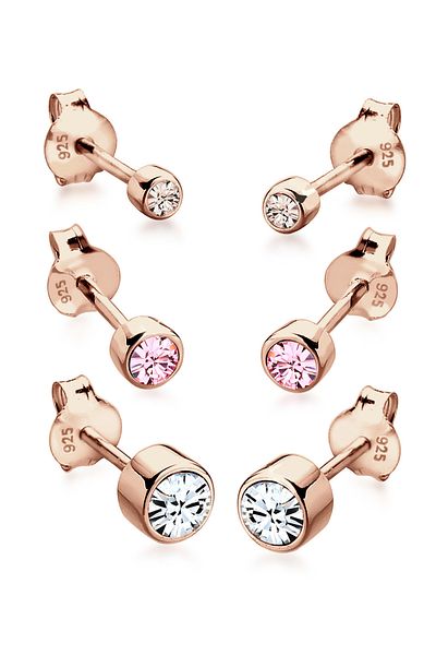 ELLI Ohrringe 3er Set Basic Kristalle 925 Silber