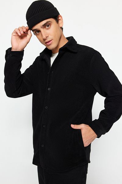 Trendyol Collection Μαύρο μπουφάν Unisex Regular Fit Pocket Fleece Χοντρό Χειμερινό Άνετο Μπουφάν TMNAW24GO00082