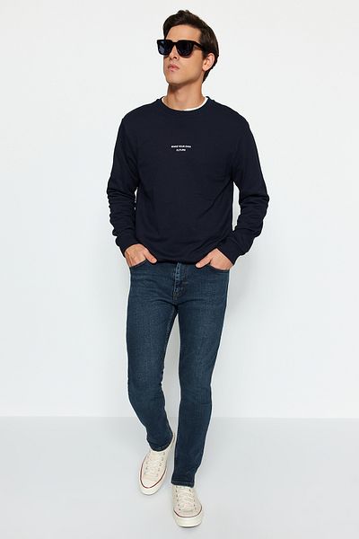 Trendyol Collection Sötétkék Slim Fit rugalmas szövet farmer farmer nadrág TMNAW24JE00007