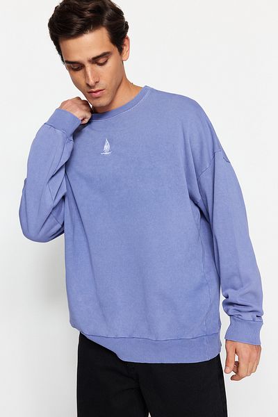 Trendyol Collection Λιλά Unisex Oversize/Wide Cut 100% Cotton Antique/ Pale Effect Mystic Φούτερ TMNAW24SW00189
