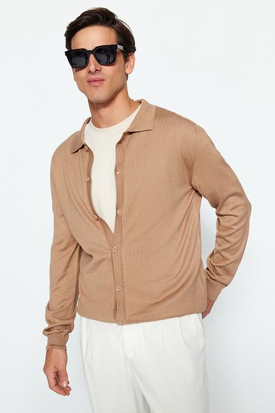 Trendyol Collection Βιζόν Regular Fit Shirt Γιακάς Basic Cotton Knitwear Shirt Ζακέτα TMNAW24HI00010