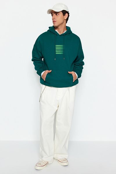 Trendyol Collection Oversize tmavě zelená fleecová mikina - TMNAW24sw00201