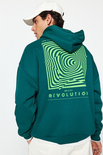 Trendyol Collection Oversize tmavě zelená fleecová mikina - TMNAW24sw00201