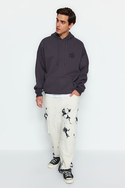 Trendyol Collection Φούτερ από ανθρακί φλις/ζεστό μπλουζάκι υπερμεγέθη με κουκούλα - TMNAW24SW00195