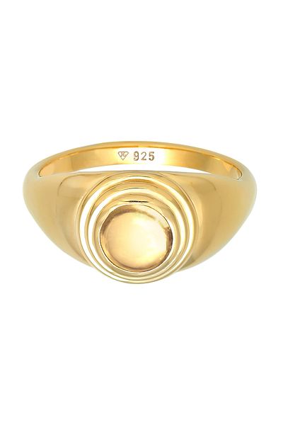 ELLI Ring Damen Siegelring Rund Klassisch Mit Citrin Edelstein In 925 Sterling Silber Vergoldet