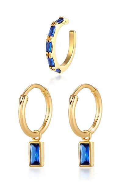 ELLI Creolen 925 Silber Ohrringe – Saphir Blau Ohrklemmen, 2er-Set