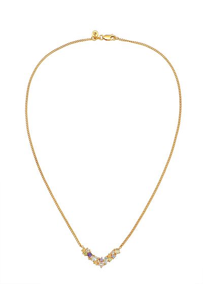 ELLI Damen-Halskette – V-förmiger Geo-Topas, Amethyst und Mondstein, 925er Sterlingsilber, Gold P