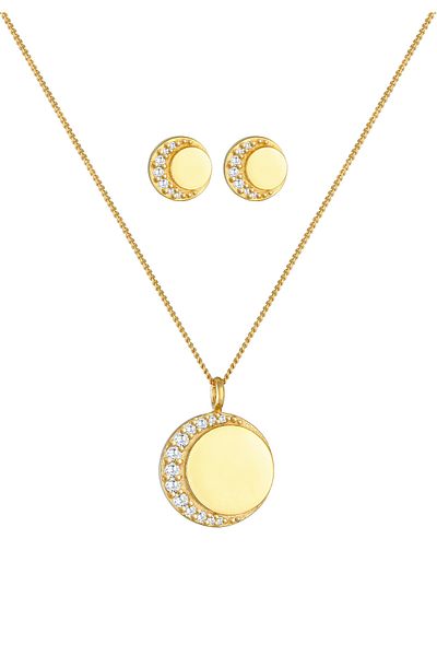 Nenalina Schmuckset Mond Plättchen Coin Astro Zirkonia 925 Silber