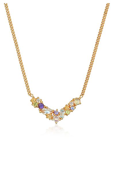 ELLI Damen-Halskette – V-förmiger Geo-Topas, Amethyst und Mondstein, 925er Sterlingsilber, Gold P