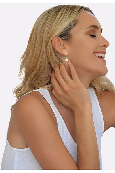 Nenalina Ohrringe Zirkonia Synthetische Perle 925 Silber