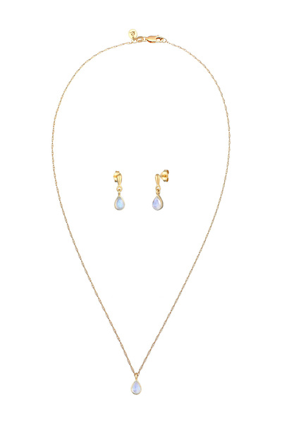 ELLI Schmuckset Mondstein Tropfen Kette Ohrhänger 925 Silber