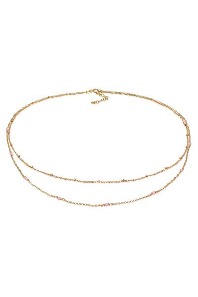 ELLI Halskette Damen Layer Filigran Trend Mit Rosenquarz Perlen Aus 925 Sterling Silber