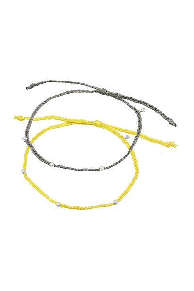 ELLI Fußschmuck Nylon Bändchen Zopfdesign Perlen 2er Set 925 Silber