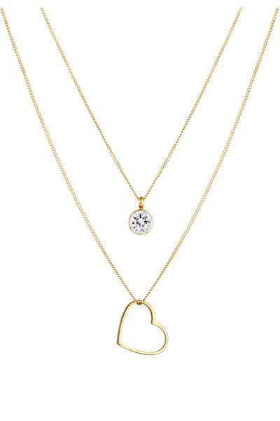 ELLI Halskette Damen mehrreihige Kette mit Herzanhänger und Kristall in 925 Silber