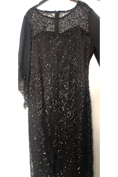 Hepsibitarz Kadın Siyah Payetli Astarlı Midi Büyük Beden Abiye Elbise