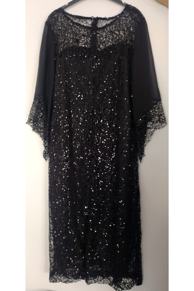 Hepsibitarz Kadın Siyah Payetli Astarlı Midi Büyük Beden Abiye Elbise