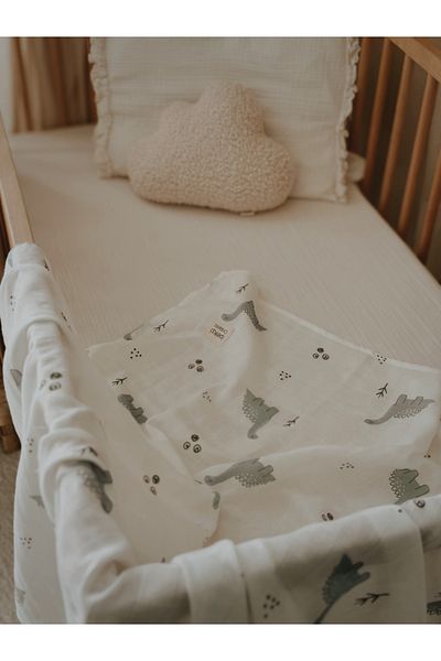 İpeksi Organic Blue Green Dinosaur Muslin Blanket 80x95cm