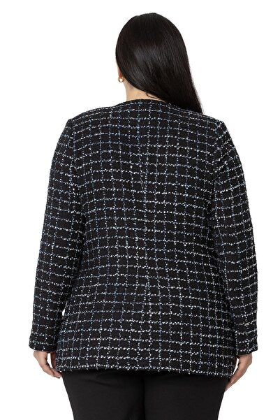 DISENTIS MODEST Μπουφάν μεγάλου μεγέθους χωρίς γιακά Glitter Chanel Μαύρο Navy Blue με επένδυση