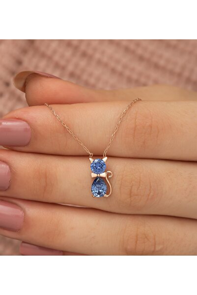 FUJE Eylül Ay Taşı Kadın Kolye, Safir Kolye, Kedi Kolye, Hayvan Kolye, Doğum ...