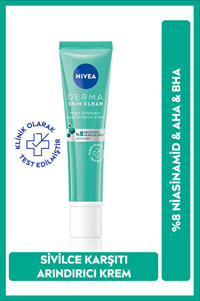 NIVEA Derma Skin Clear %8 Niasinamid Night Exfoliator Arındırıcı Sivilce Karşıtı Krem 40ml -Eşsiz Güzellik