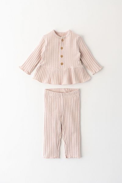 Banamio Anna Corded Textured Button Detailed Cotton Double Suit