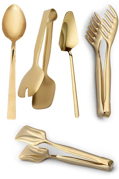 Hilamingo Home Set of 5 Luxury Gold Serving Tongs and Cake Spatulas