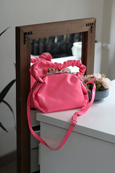 Moom Bag Women's Candy Pink Drawstring Shoulder Bag with Soft Strap