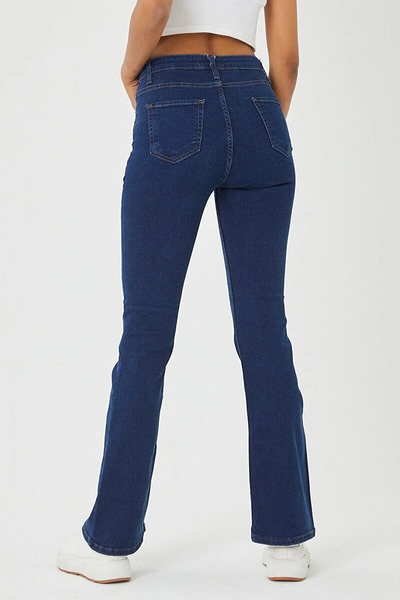 iconPARIS OPEN SPORT Kadın Büyük Beden Koyu Mavi Yarım Ispanyol Paça Pantolon