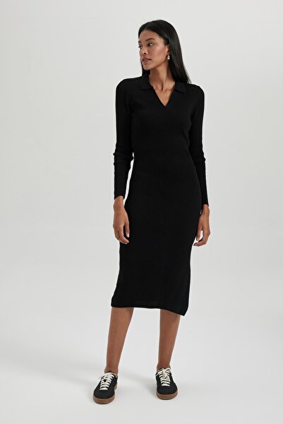 DeFacto Fitted Polo Yaka Ribana Uzun Kollu Elbise B2400ax23wn