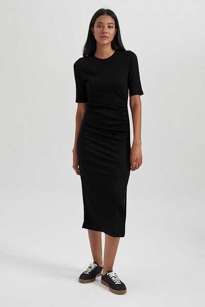 DeFacto Bodycon Round Neck Ribbed Camisole Midi Short Sleeve Dress B2439Ax23Au