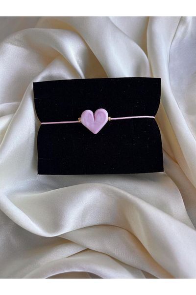 PEONY - peonyofficiall Pink Heart Glass Murano Pink String Bracelet