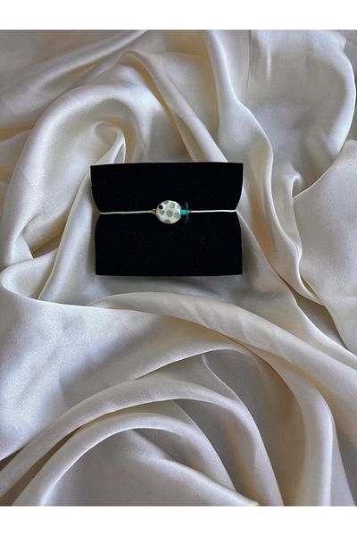 PEONY - peonyofficiall Aqua Green Polka Dot Cream Fish Glass Murano Aqua Green String Bracelet