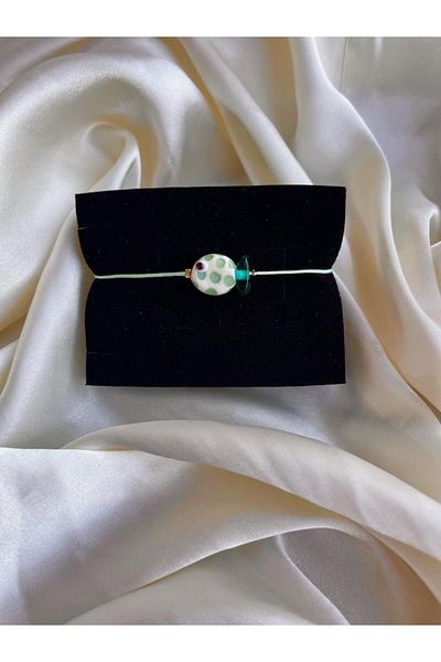 PEONY - peonyofficiall Aqua Green Polka Dot Cream Fish Glass Murano Aqua Green String Bracelet