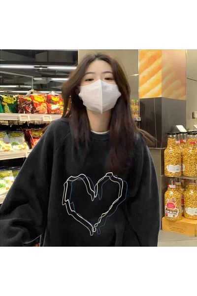 Gofeel Φούτερ Harajuku Heart Printed Vintage Oversize - Gofeel